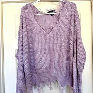 Purple Grunge Sweater with fringe